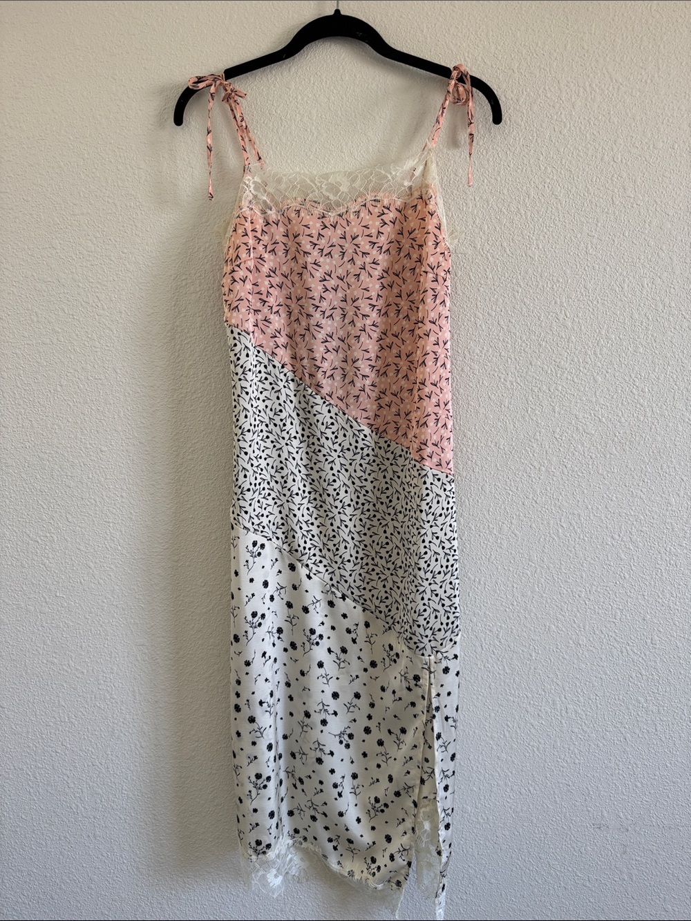 Future Collective Pink Floral Tie-Shoulder Slip Dress with Lace Trim
